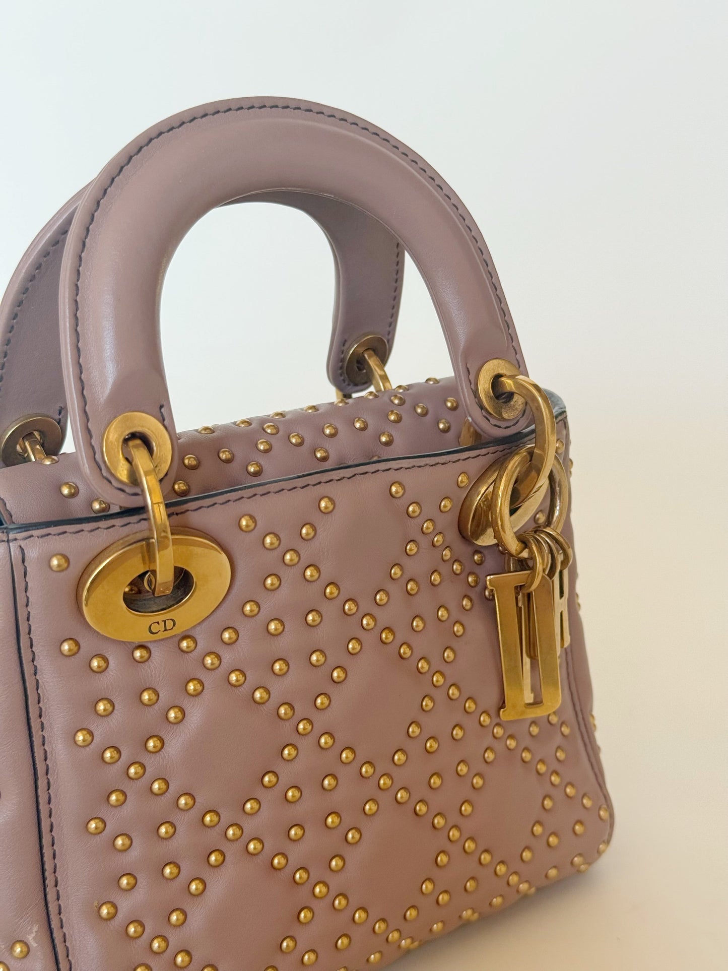 Christian Dior Calfskin Cannage Studded Supple Lady Dior