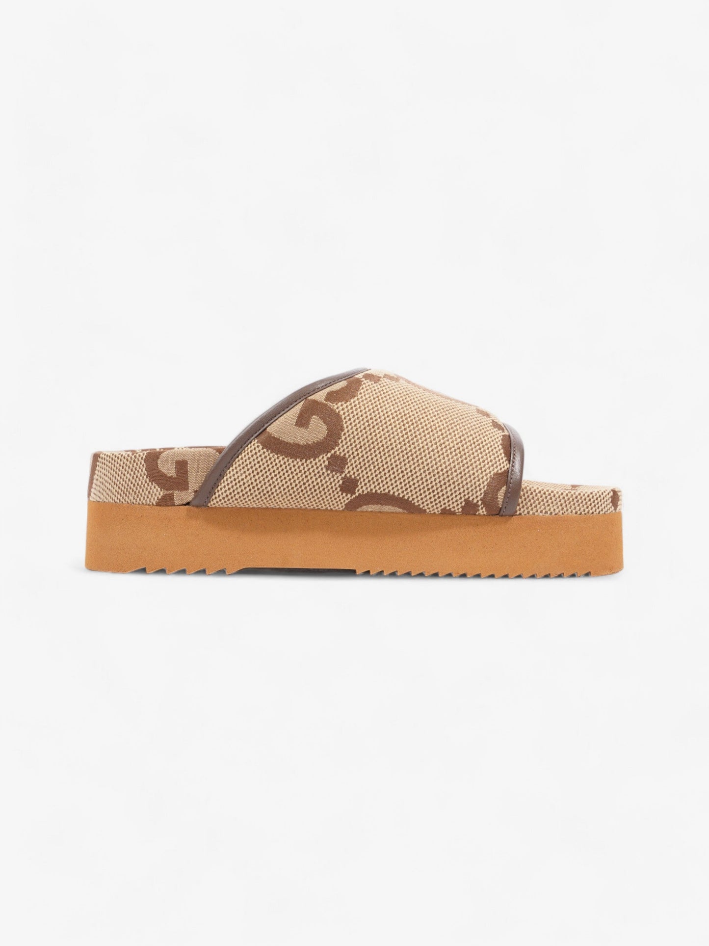 Gucci GG Platform Slides Beige And Ebony GG Supreme Canvas EU 38 UK 5