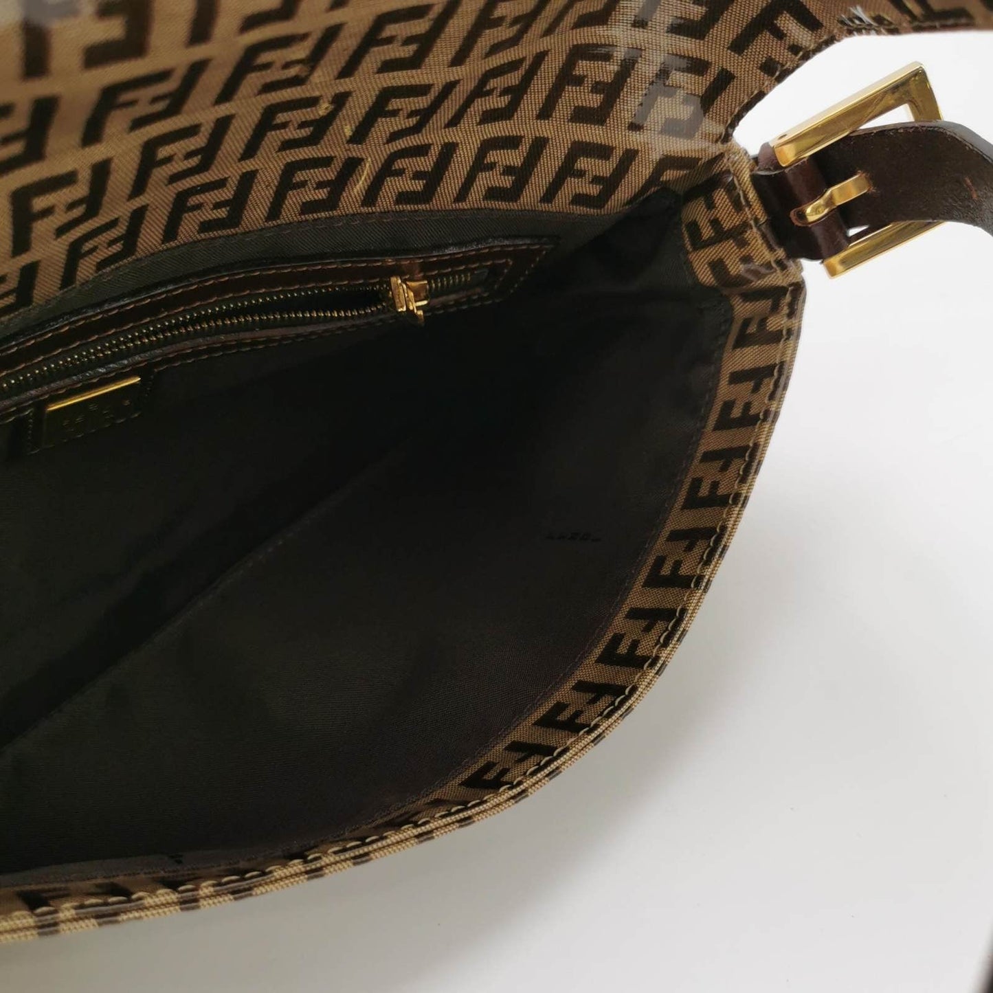 Fendi Baguette Zucchino Monogram Brown Patent Leather