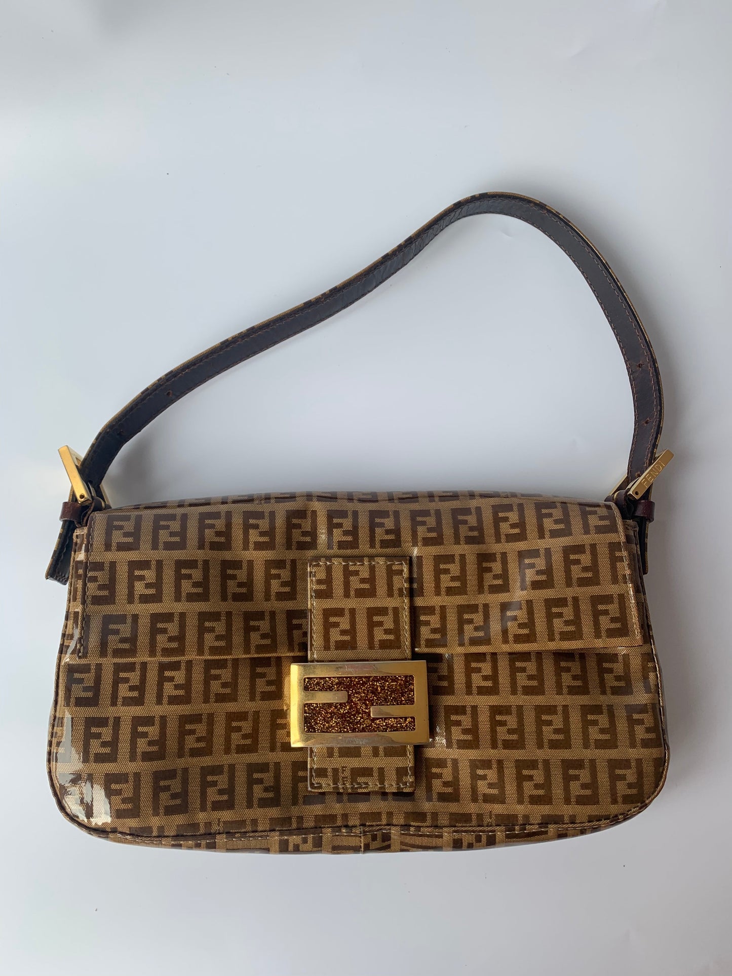FENDI Baguette Zucchini Print Patent Leather