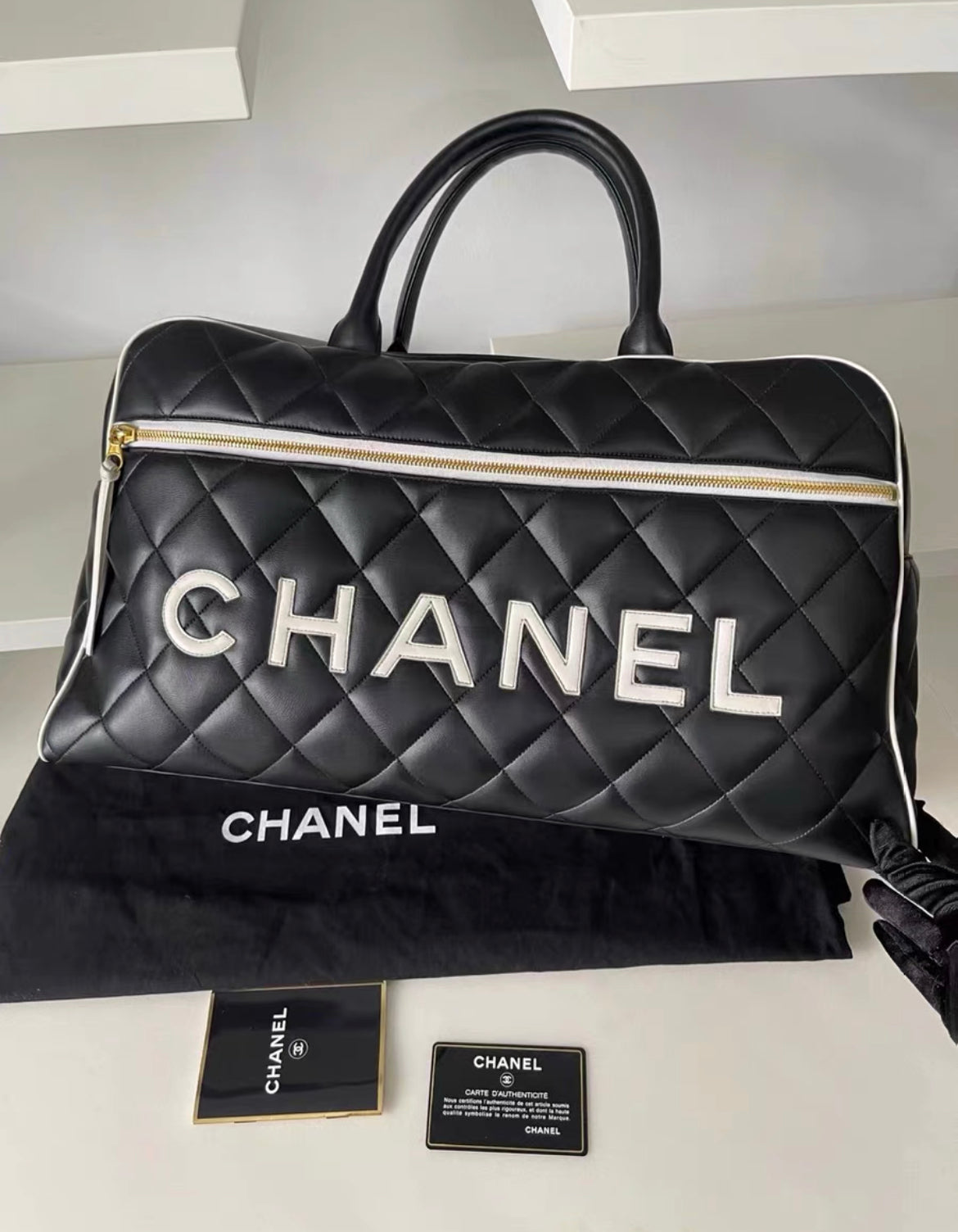 Chanel Logo Letters  Quilted Duffel Bag Travel Tote