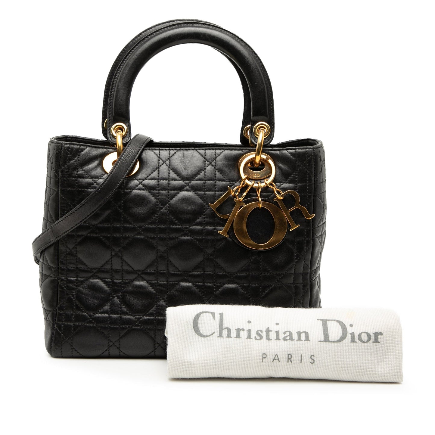 Black Dior Medium Lambskin Cannage Lady Dior Satchel
