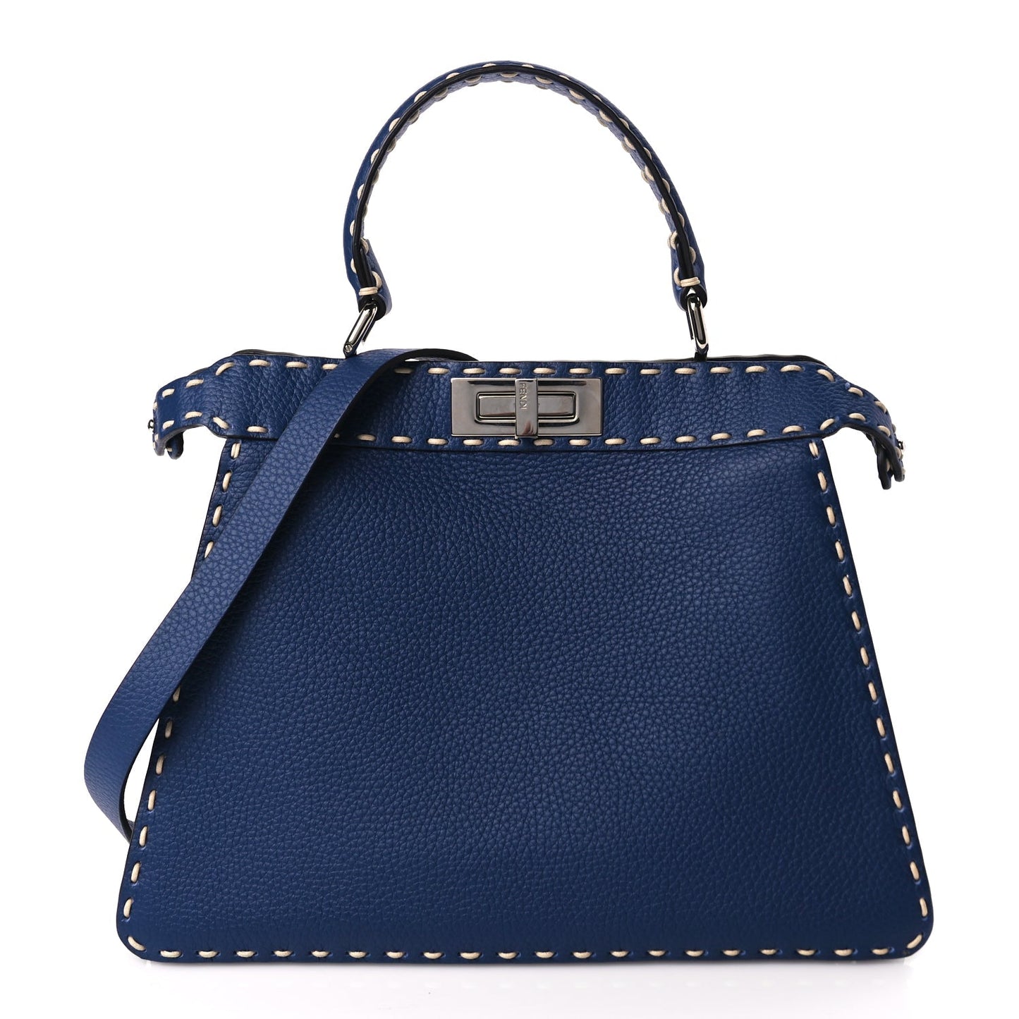 Fendi Vitello Granato Camoscio Selleria Macro Stitchings Medium Peekaboo I SEE U Satchel Blue Cyan