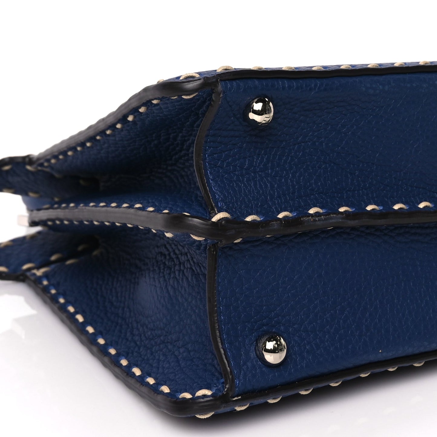 Fendi Vitello Granato Camoscio Selleria Macro Stitchings Medium Peekaboo I SEE U Satchel Blue Cyan