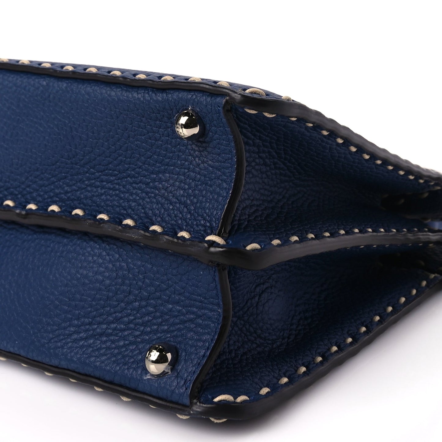Fendi Vitello Granato Camoscio Selleria Macro Stitchings Medium Peekaboo I SEE U Satchel Blue Cyan
