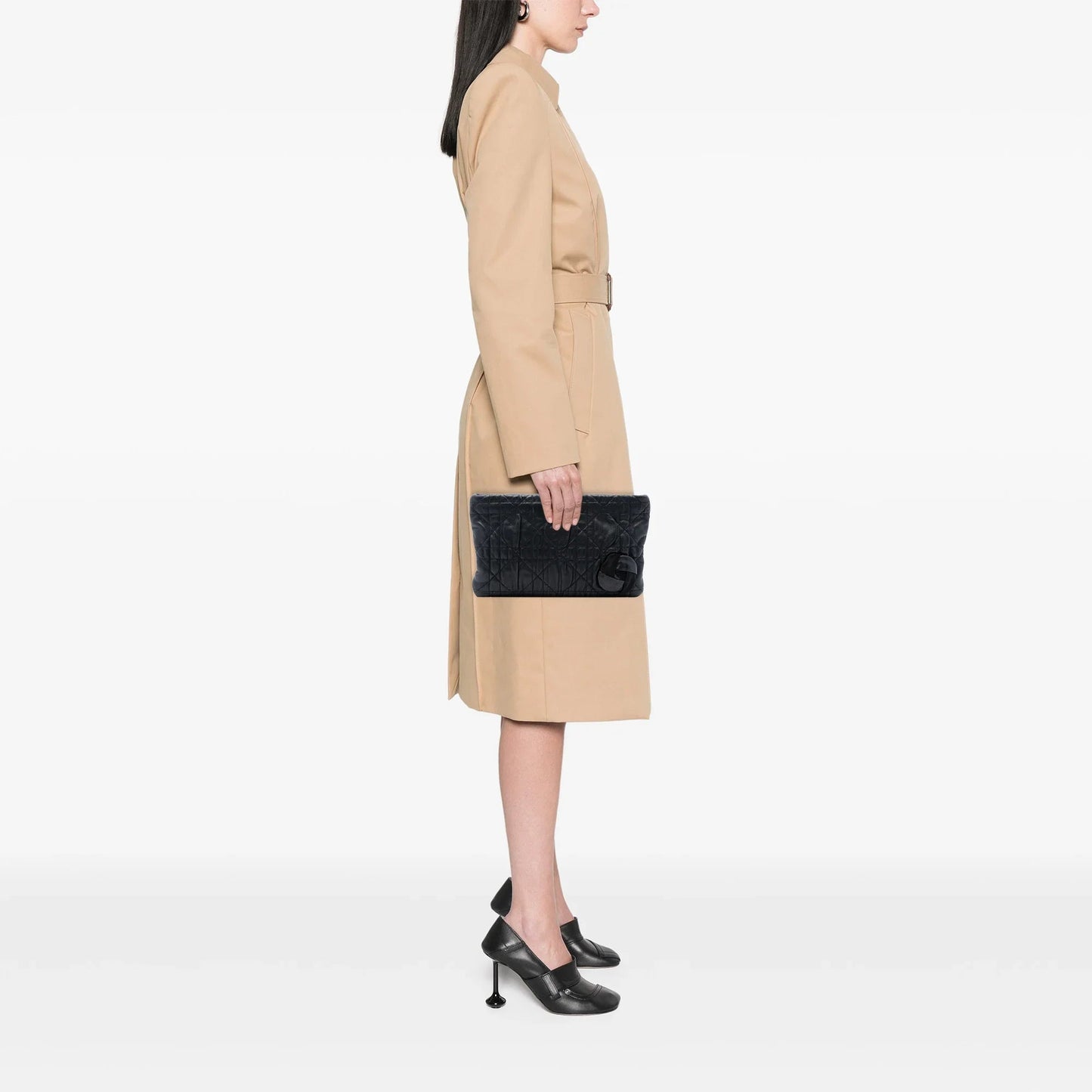 Black Dior Calfskin Cannage Rose Clutch