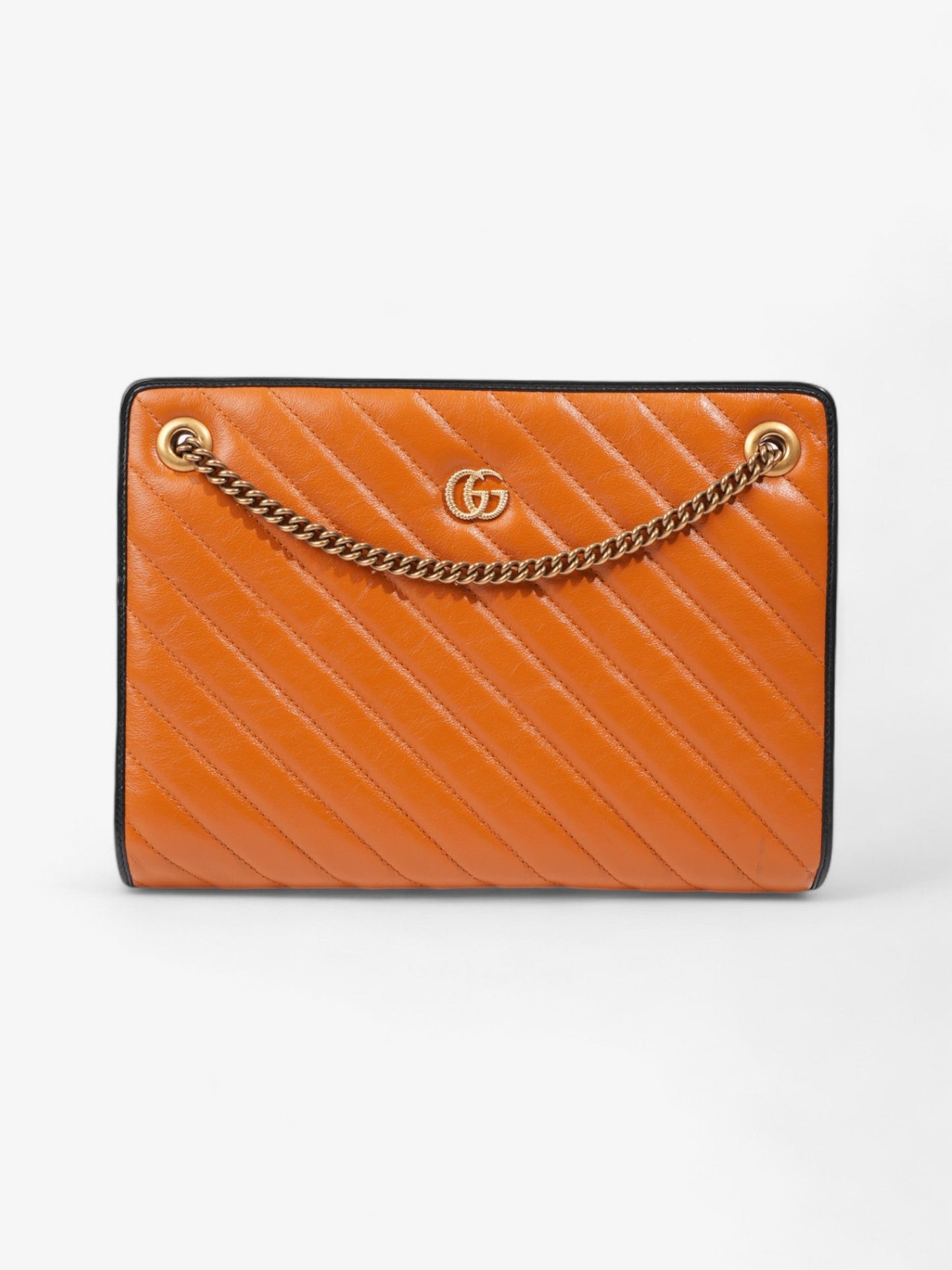 Gucci GG Marmont Accordion Shoulder Bag Orange / Black Matelasse Leather Medium