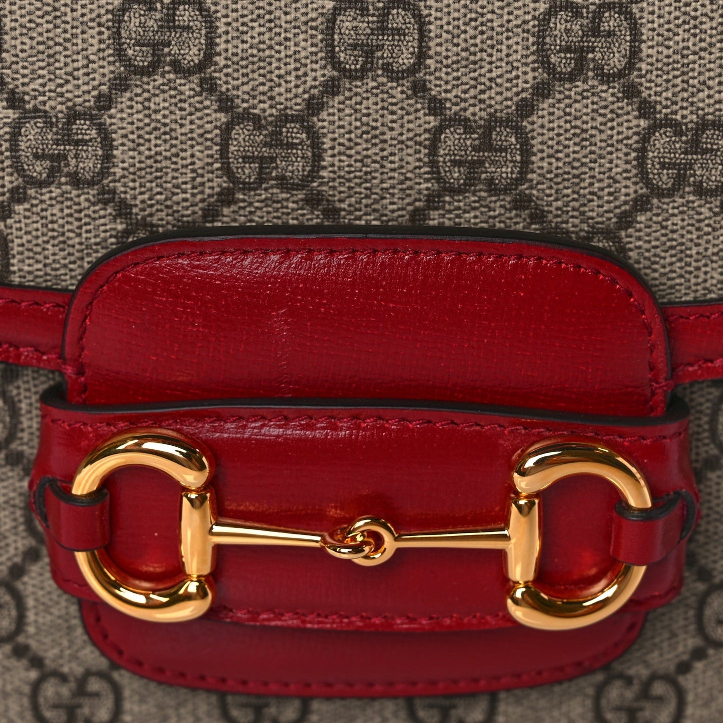 Gucci GG Supreme Monogram Azalea Calfskin Horsebit 1955 Shoulder Bag Beige Ebony New Cherry Red