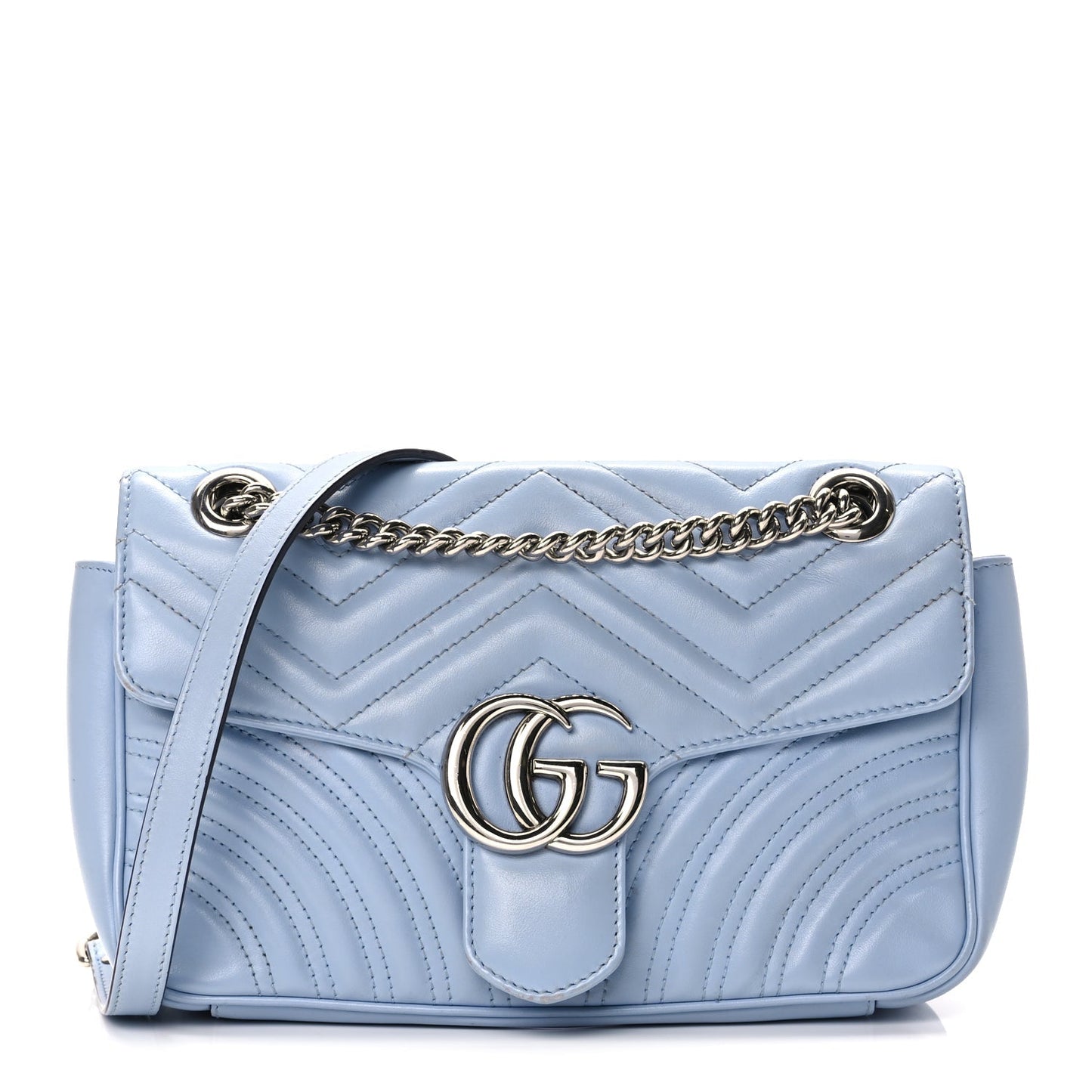 Gucci Calfskin Matelasse Small GG Marmont Shoulder Bag Porcelain Light Blue