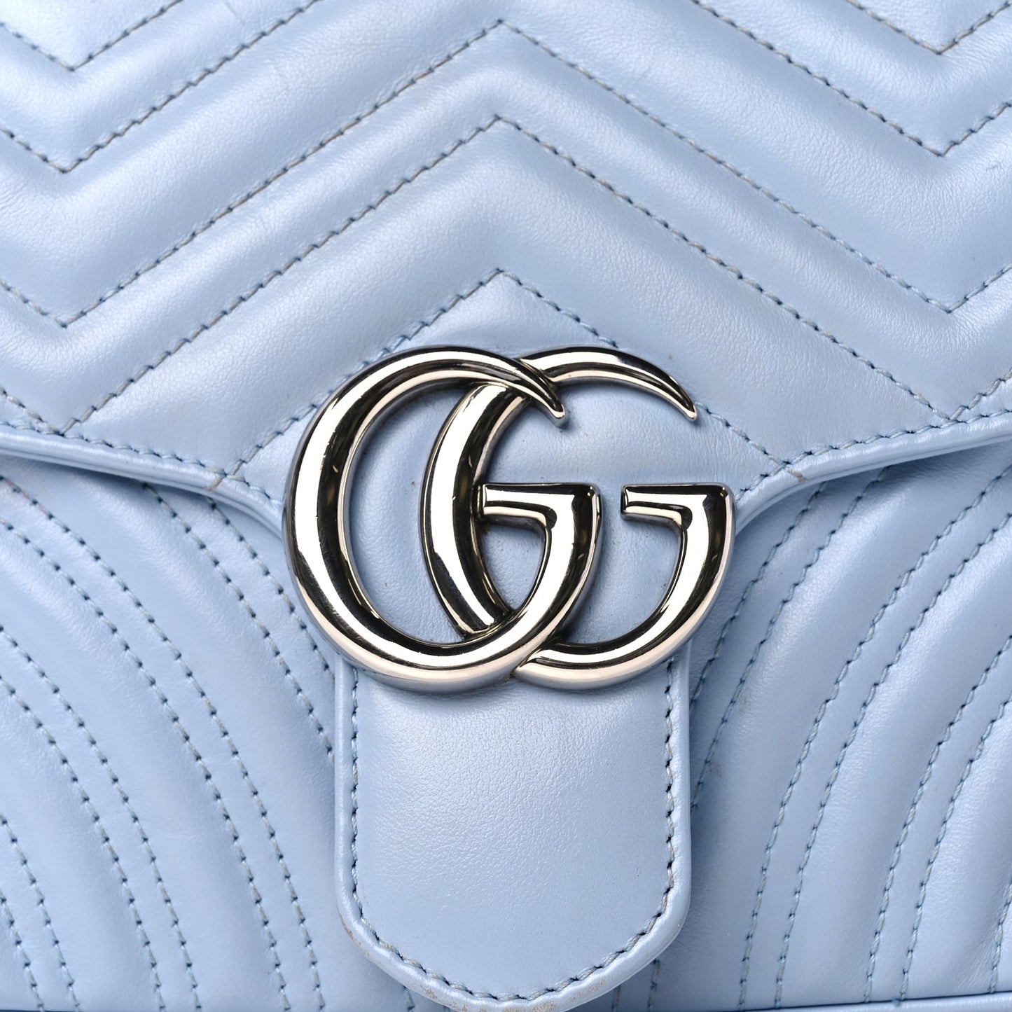 Gucci Calfskin Matelasse Small GG Marmont Shoulder Bag Porcelain Light Blue