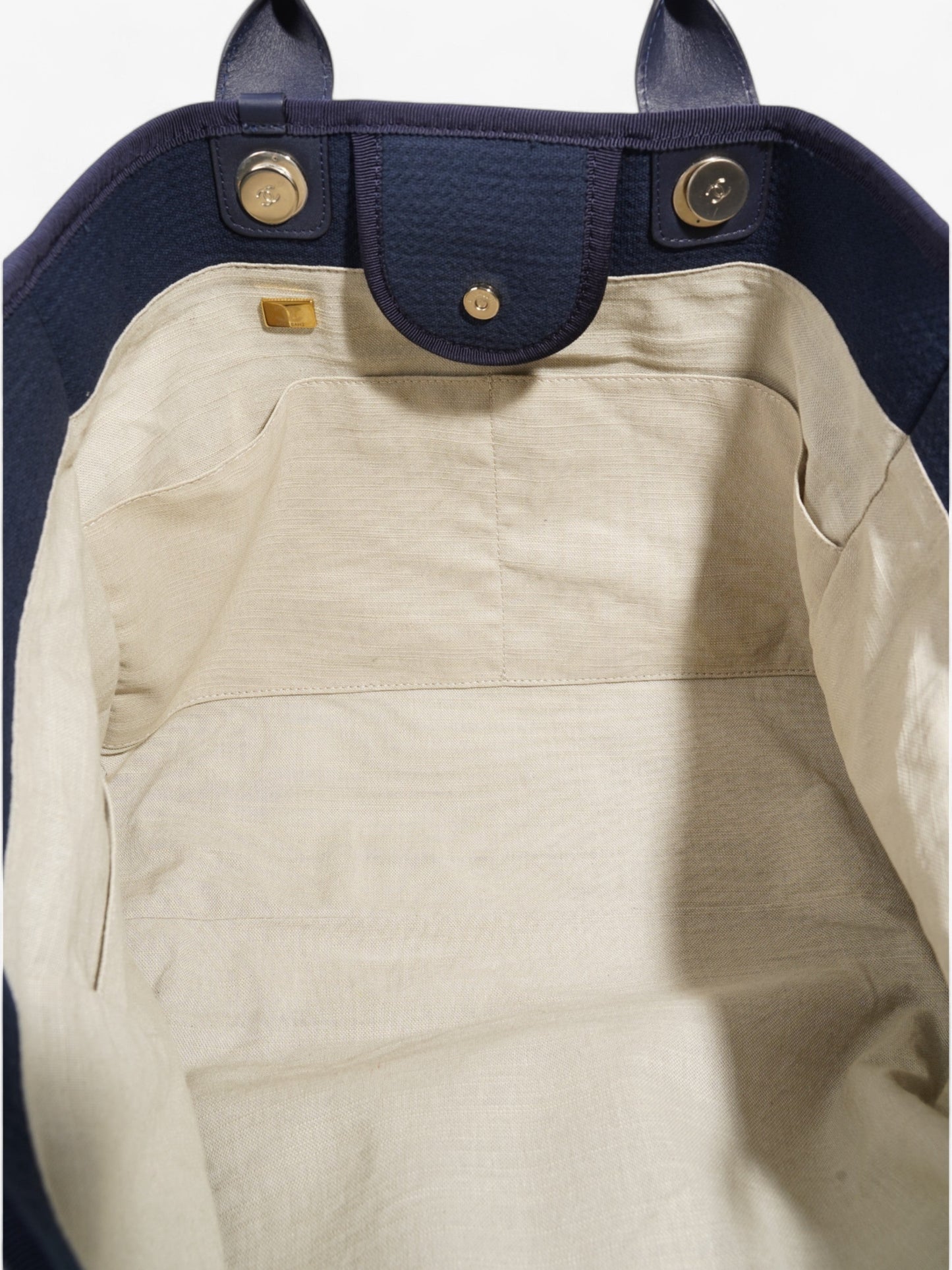 Chanel Deauville Tote Navy Blue Fabric Large