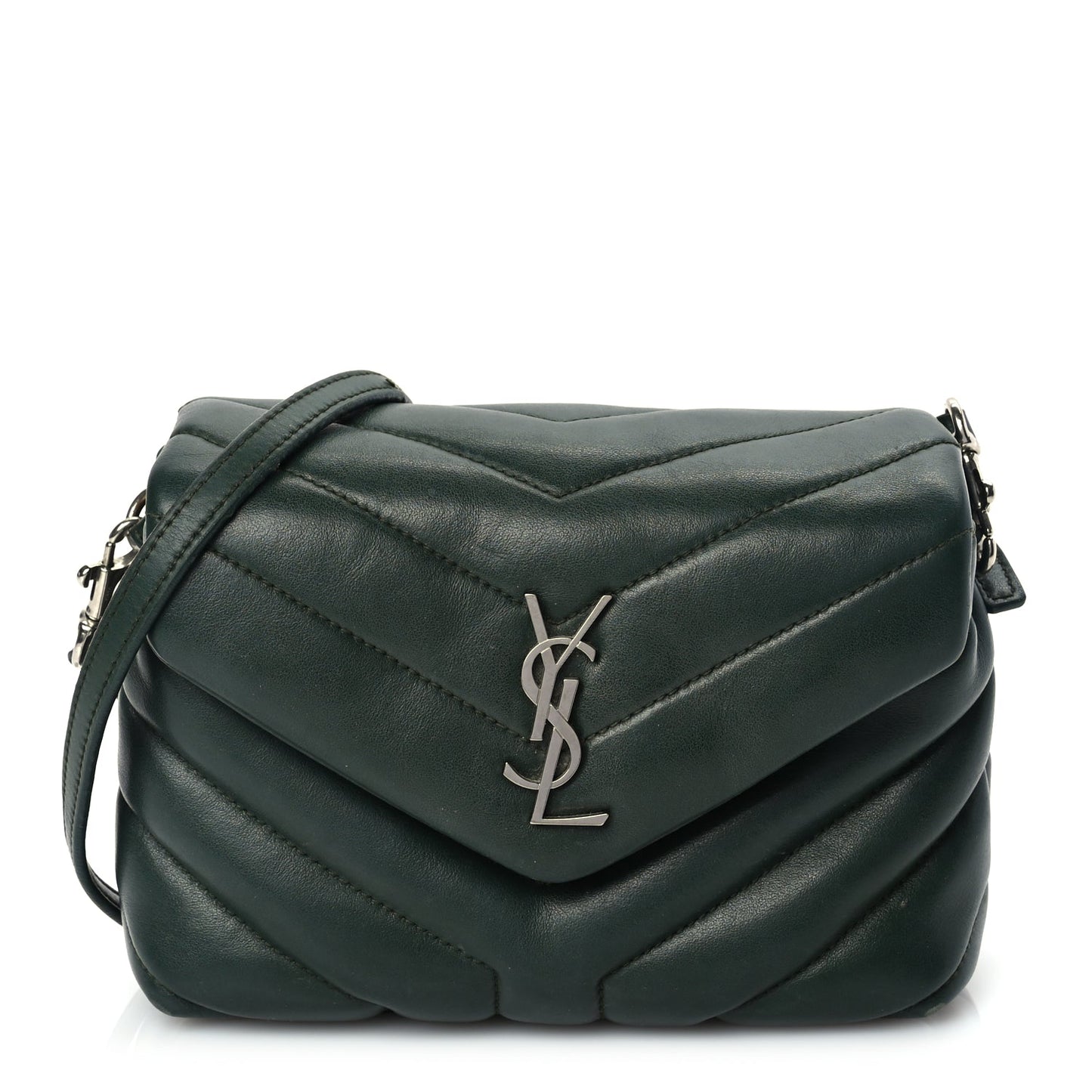 Saint Laurent Calfskin Y Quilted Monogram Toy Loulou Crossbody Bag Deep Green
