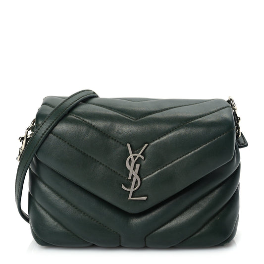 Saint Laurent Calfskin Y Quilted Monogram Toy Loulou Crossbody Bag Deep Green