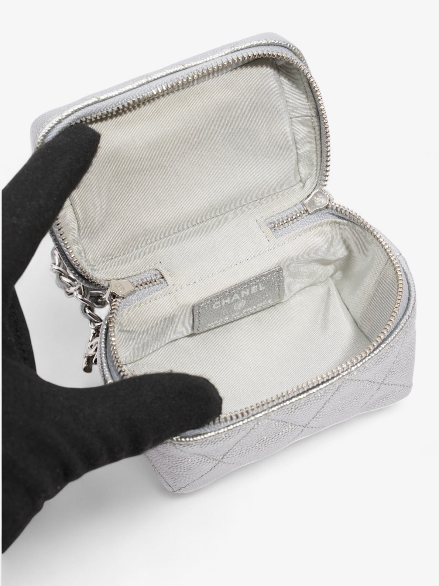 Chanel Vanity with Chain Silver Caviar Leather Mini