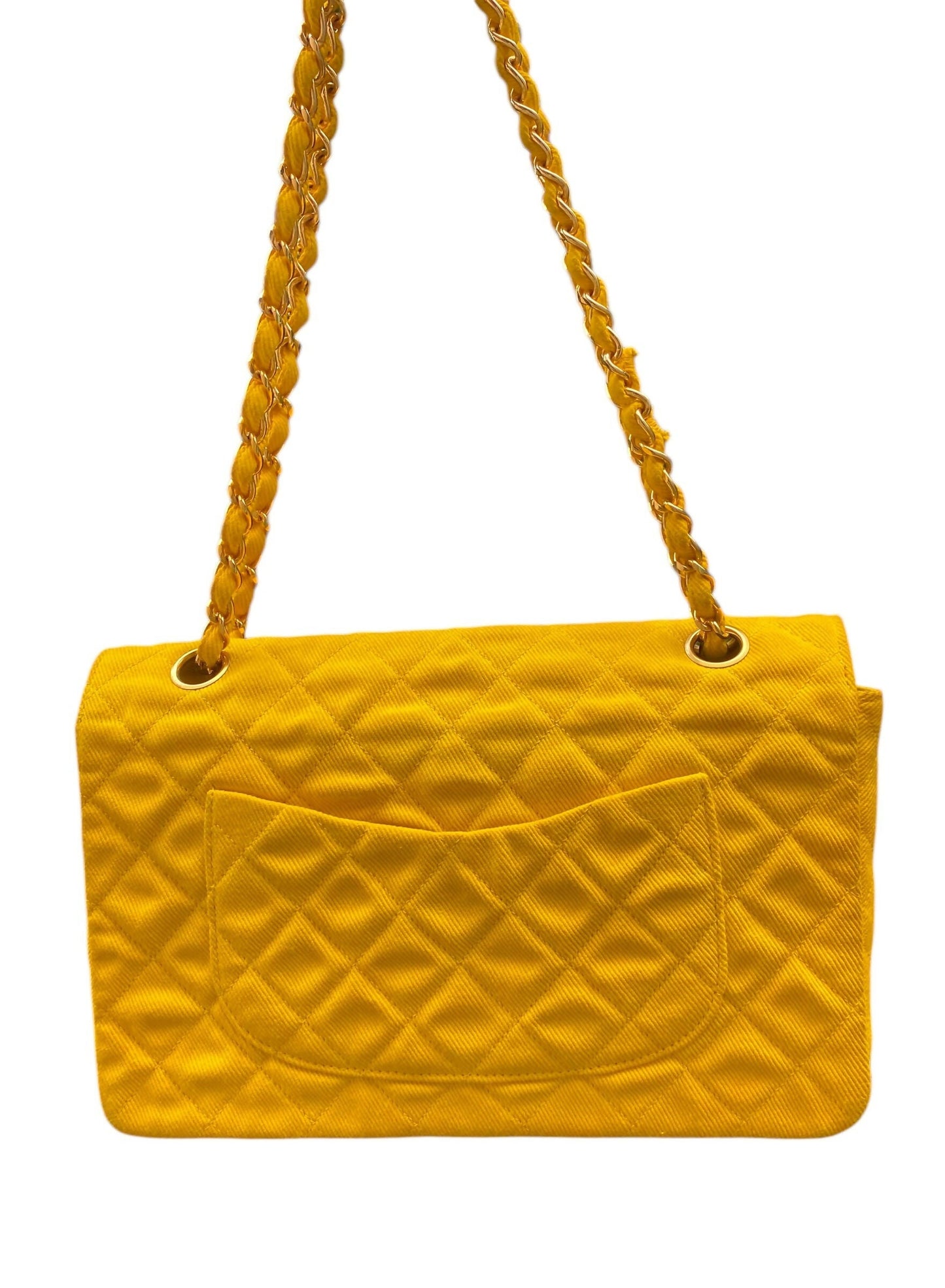 Chanel 90s Yellow Denim Medium Classic Flap Bag 24K Gold Hardware