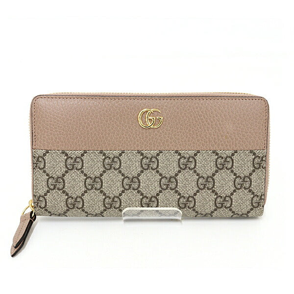 GUCCI Long Wallet Purse 456117 GG Supreme Canvas beige Double G zip-around wallet