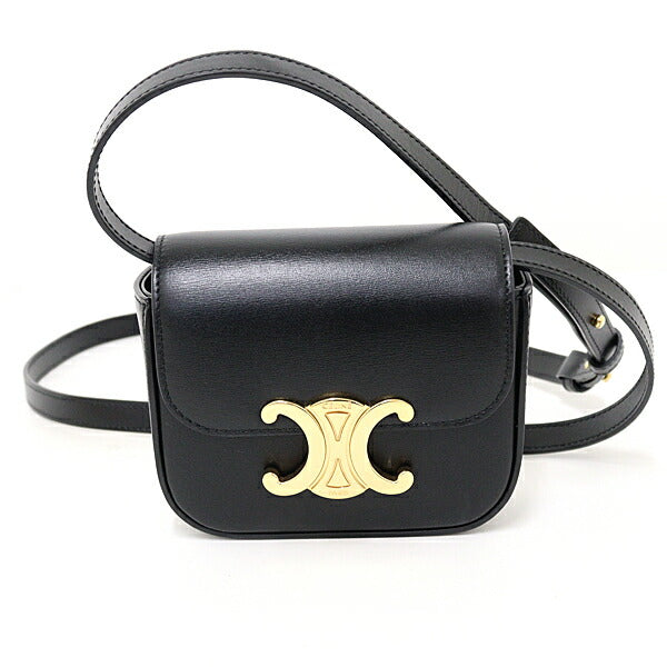 CELINE Shoulder Bag leather black mini triomphe