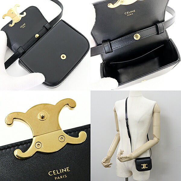 CELINE Shoulder Bag leather black mini triomphe