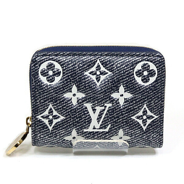 LOUIS VUITTON Bifold Wallet M82525 Lamb leather Navy Gold Metal Zip AroundWallet Portefeuille Lou Women