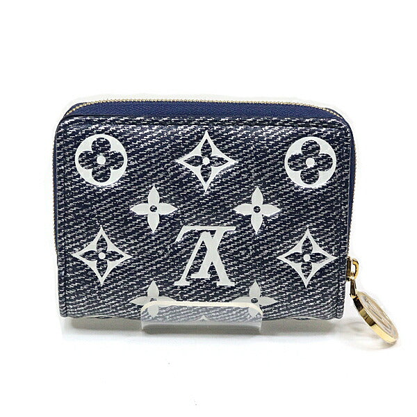 LOUIS VUITTON Bifold Wallet M82525 Lamb leather Navy Gold Metal Zip AroundWallet Portefeuille Lou Women