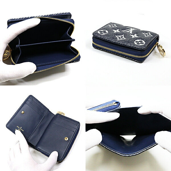 LOUIS VUITTON Bifold Wallet M82525 Lamb leather Navy Gold Metal Zip AroundWallet Portefeuille Lou Women