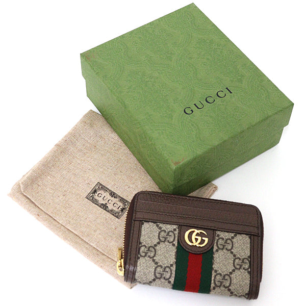 GUCCI Card Case 658552 PVC coated canvas beige Wallet Ophidia Card Case Wallet Women(Unisex)