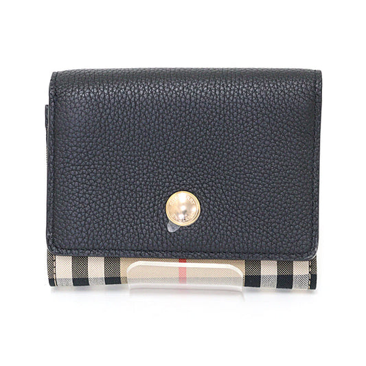 BURBERRY Tri-fold wallet Leather, Polyurethane black Burberry check Women