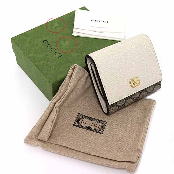 GUCCI Bifold Wallet 598587 GG Supreme Canvas white Double G Bicolor Medium Wallet Women