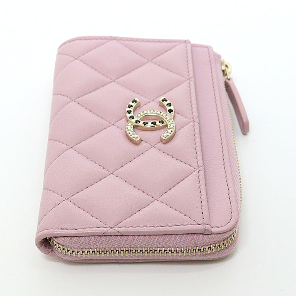 CHANEL Card Case lambskin pink Matrasse