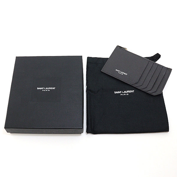 SAINT LAURENT Card Case 346104 leather Dark gray Zip Card Case
