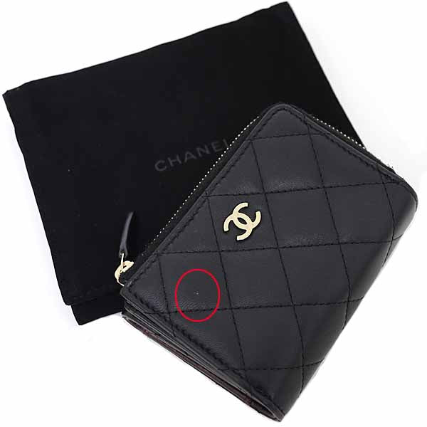 CHANEL Tri-fold wallet lambskin black Compact wallet