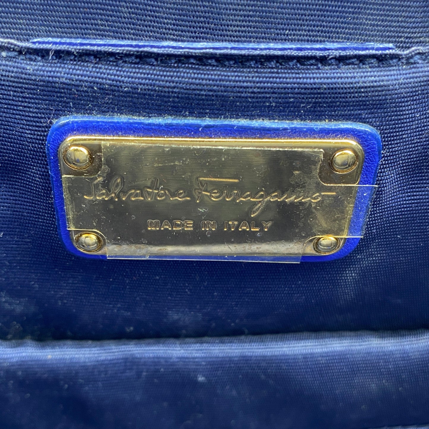Salvatore Ferragamo Vara Bow Patent Leather Shoulder Bag Royal Blue