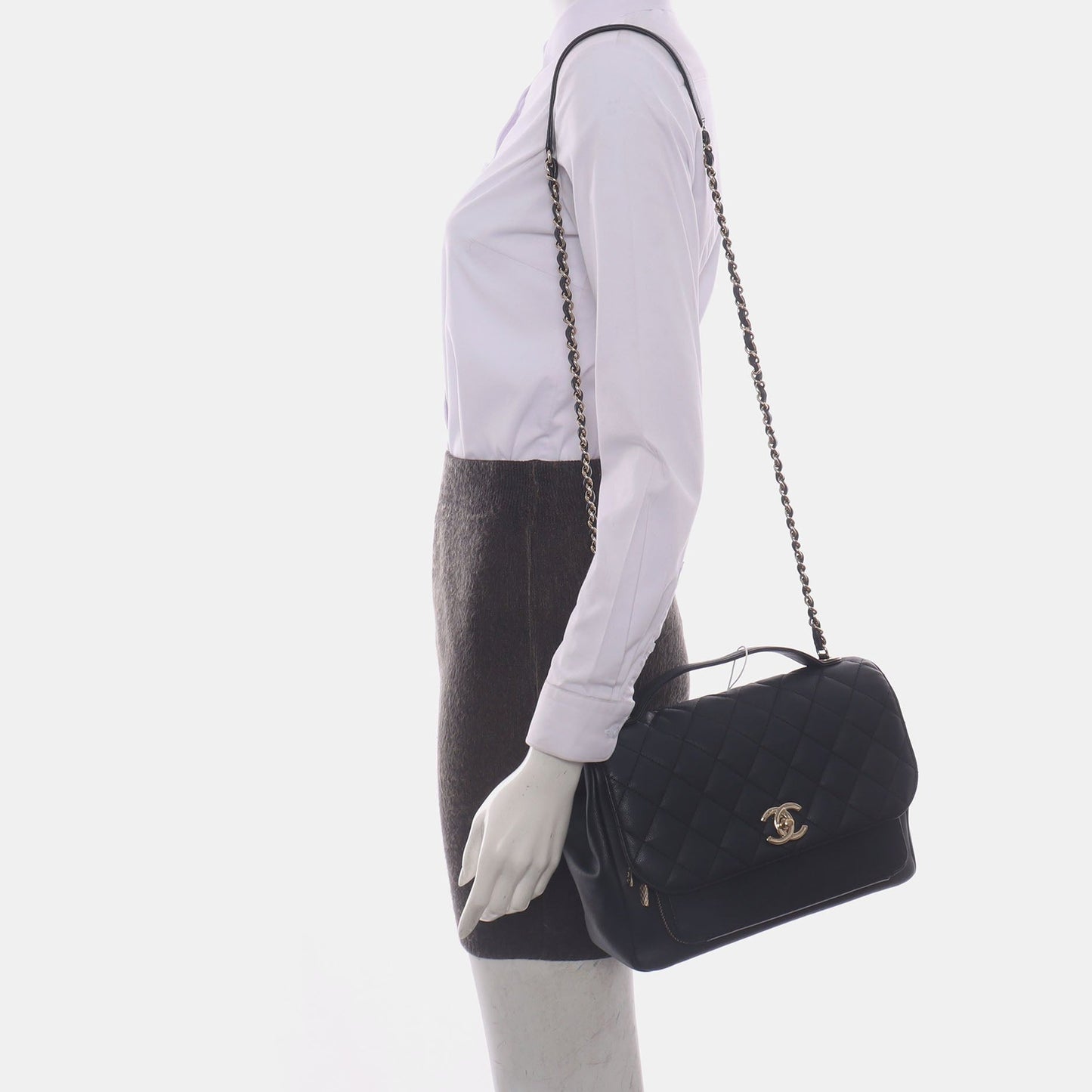 Chanel Business Affinity Large Black Caviar Leather Top Handle Crossbody Bag