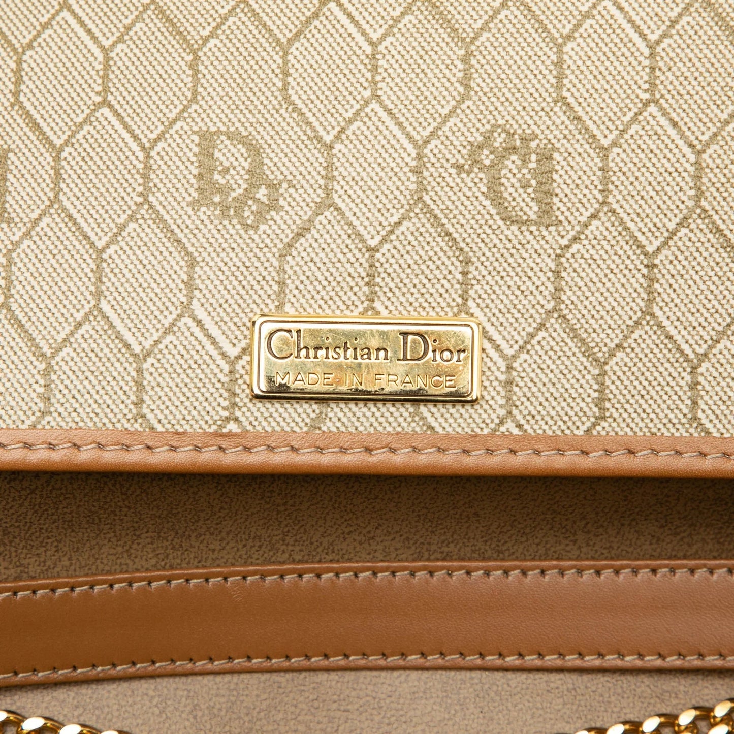 Brown Dior Honeycomb Coated Canvas Chain Shoulder Bag