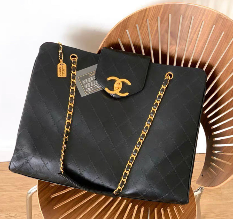 Chanel  Quilted Shopper Lambskin Leather Bag