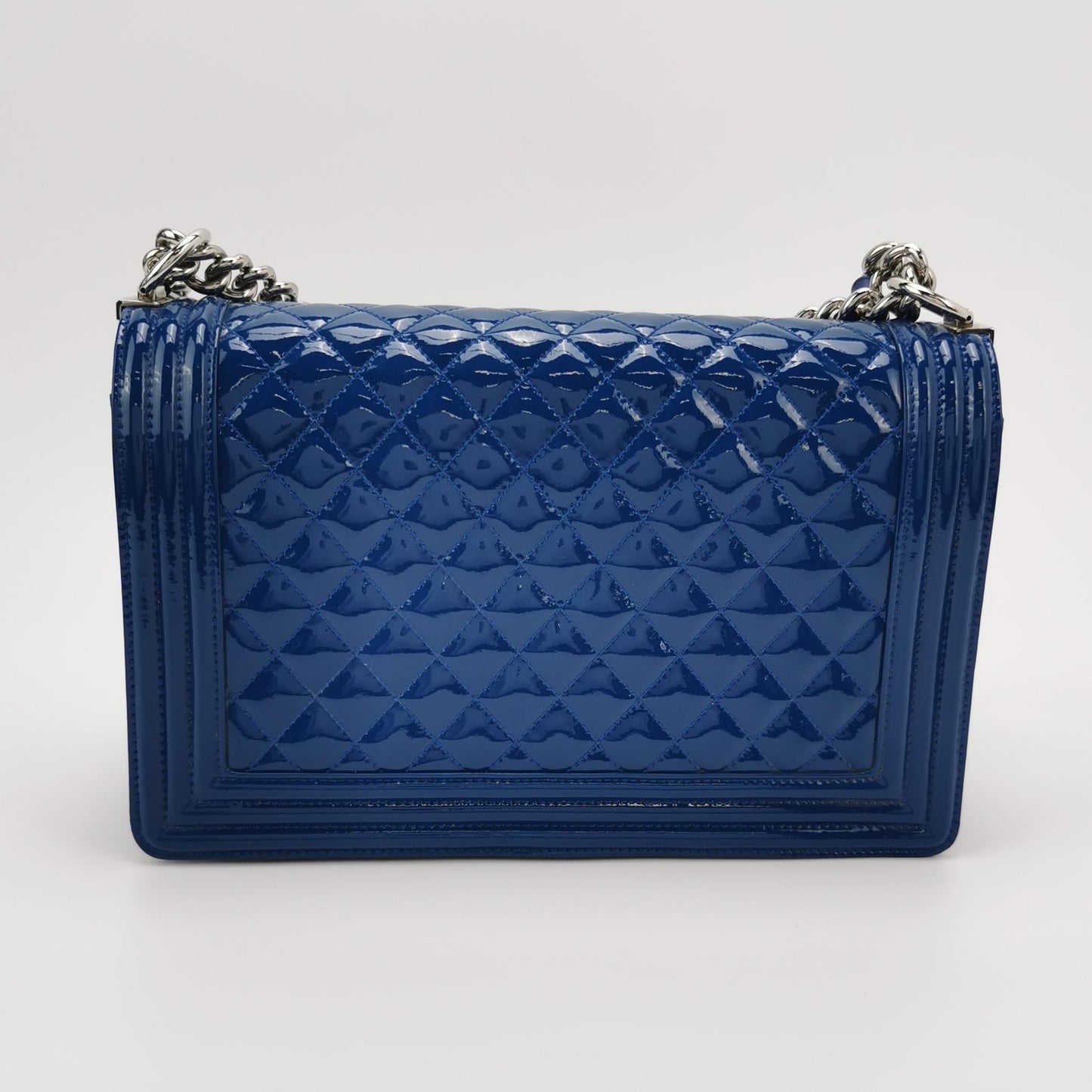 Chanel Le Boy Large Royal Blue Patent Leather Silver Hardware 2014-2015
