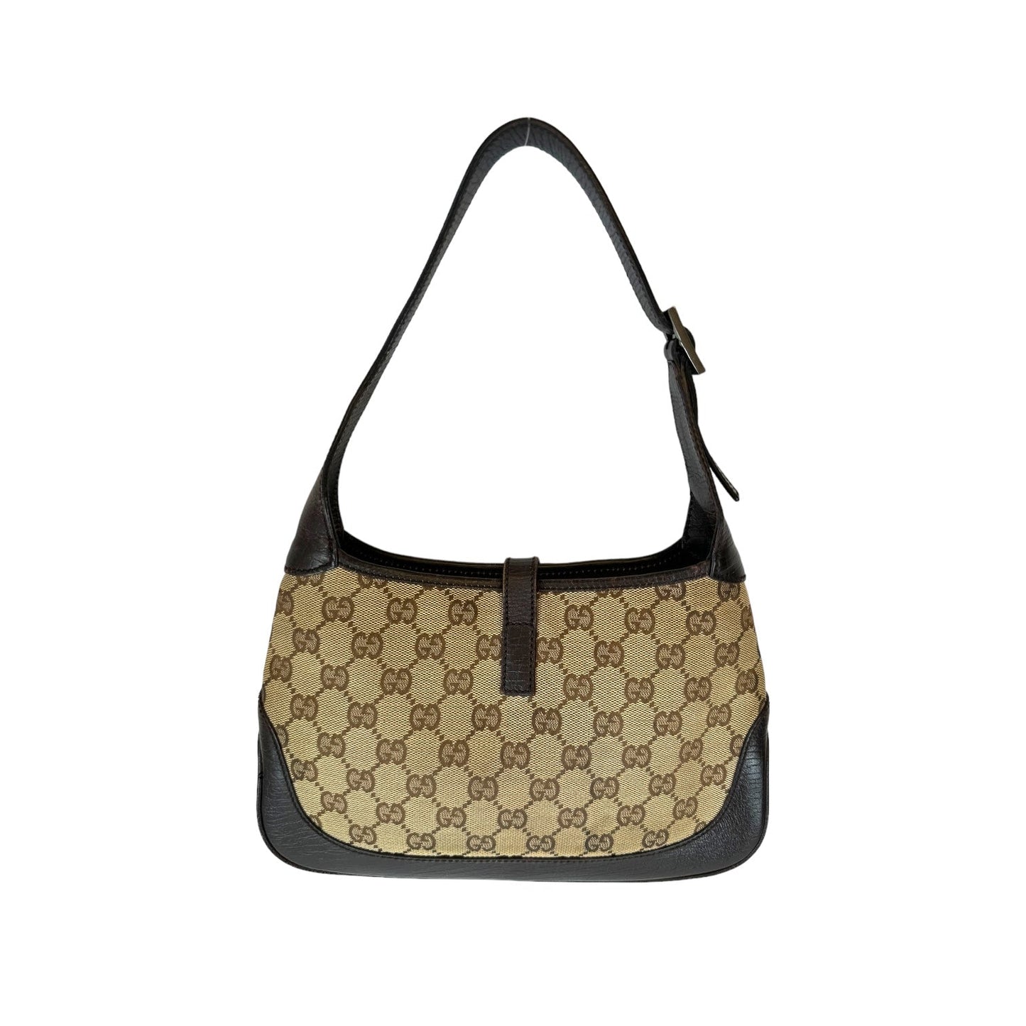 Gucci Jackie Brown Leather Canvas Shoulder Bag Style 3