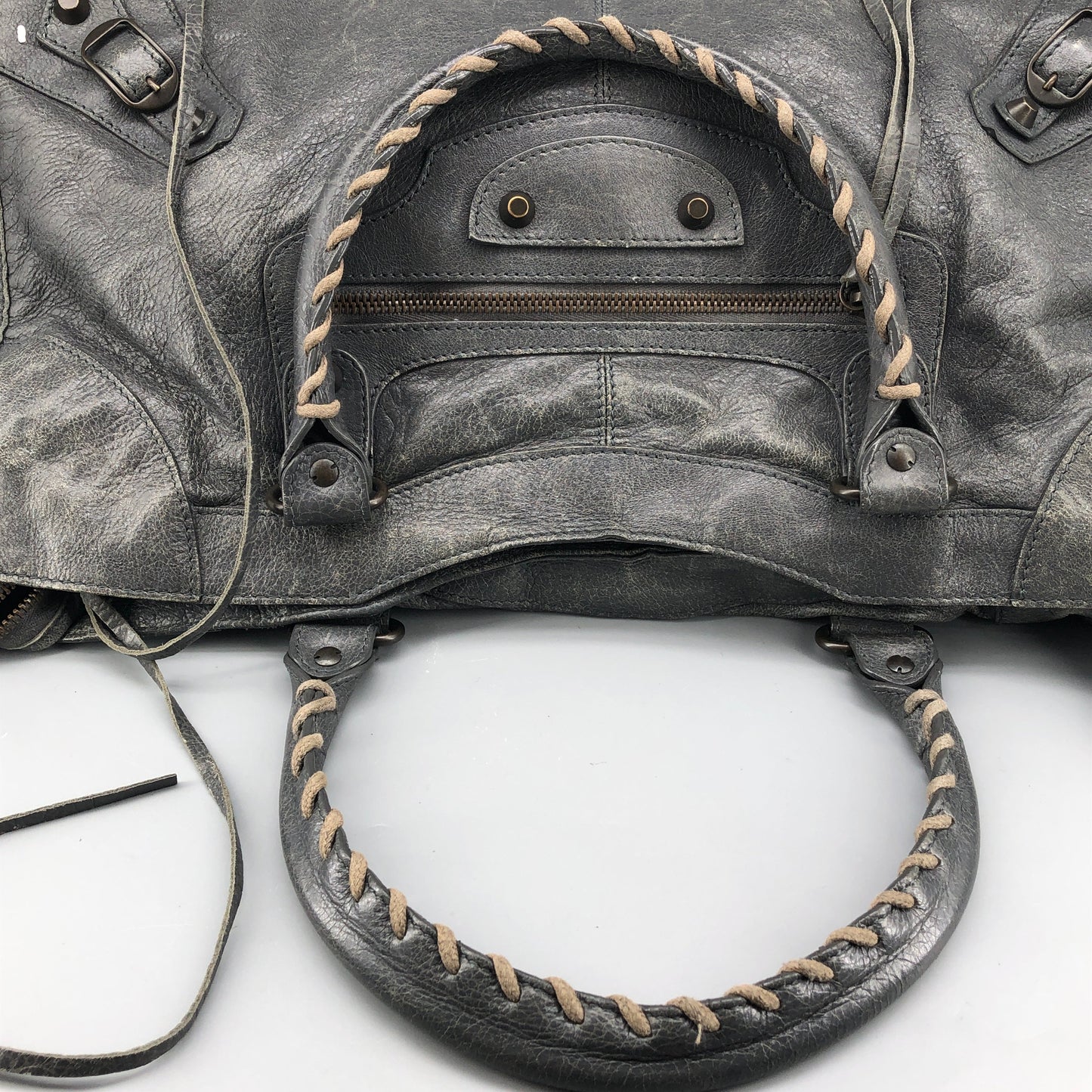Balenciaga Classic City Distressed Leather Shoulder Handbag Grey