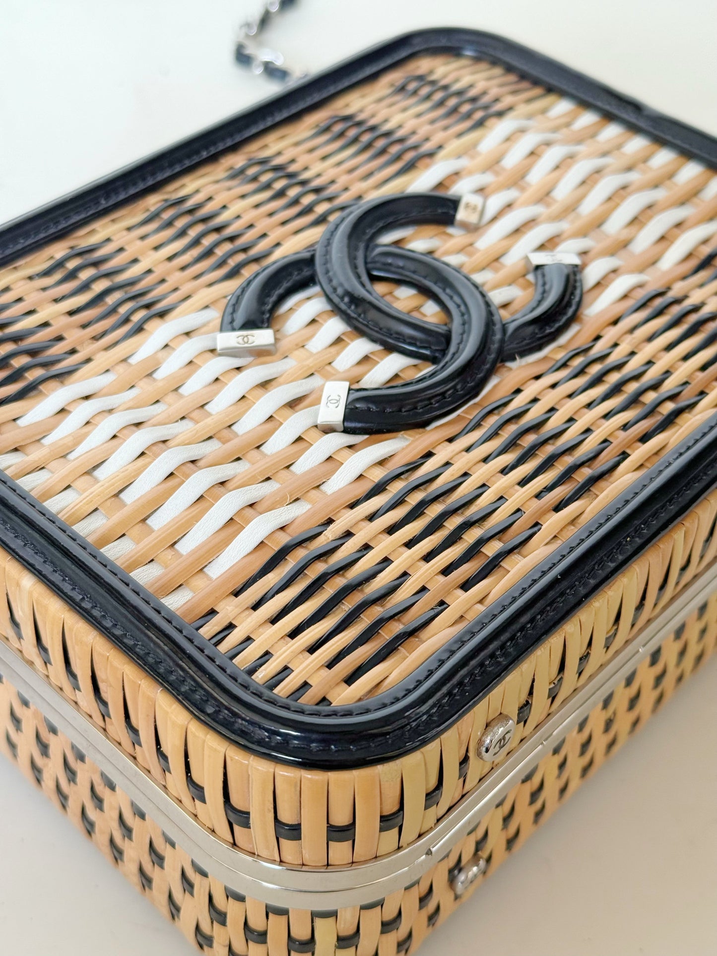 Chanel Raffia Patent CC Filigree Vanity Case