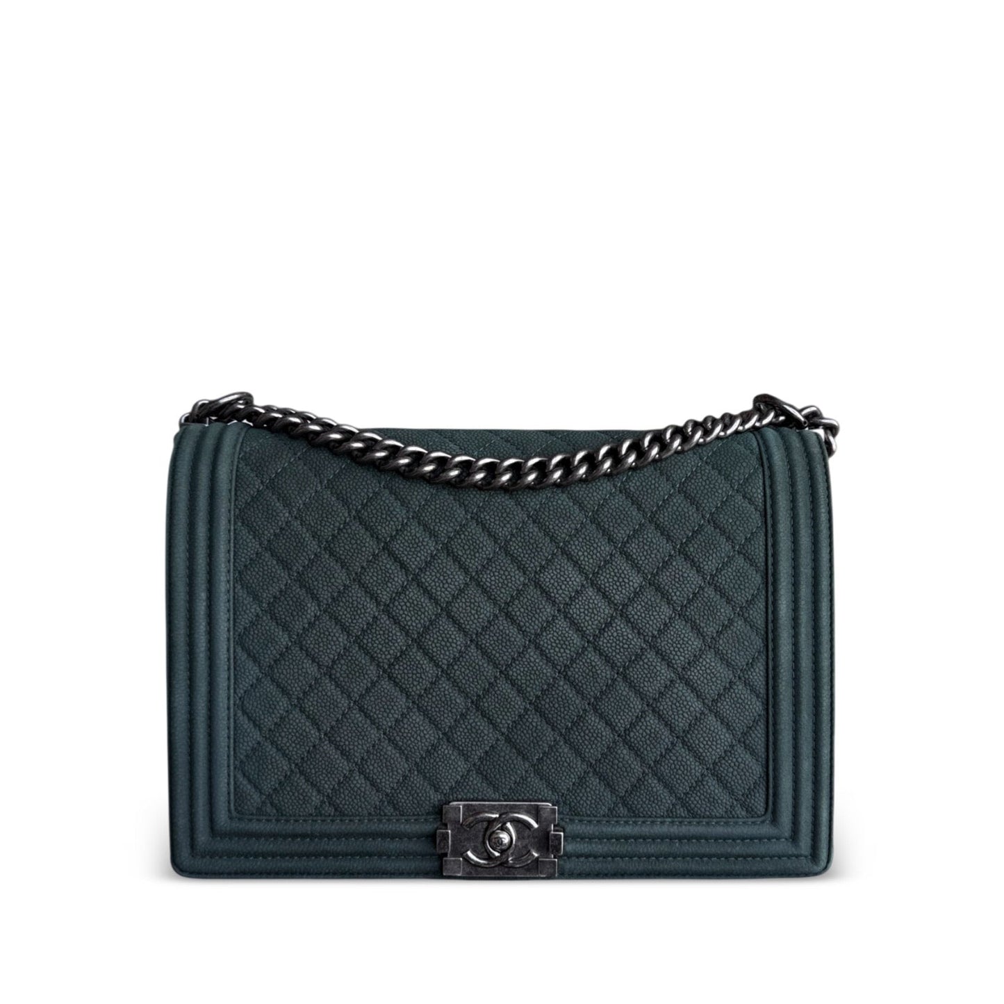Chanel Boy Large - 30CM Quilted Caviar Green Silver Hardware Series 18
