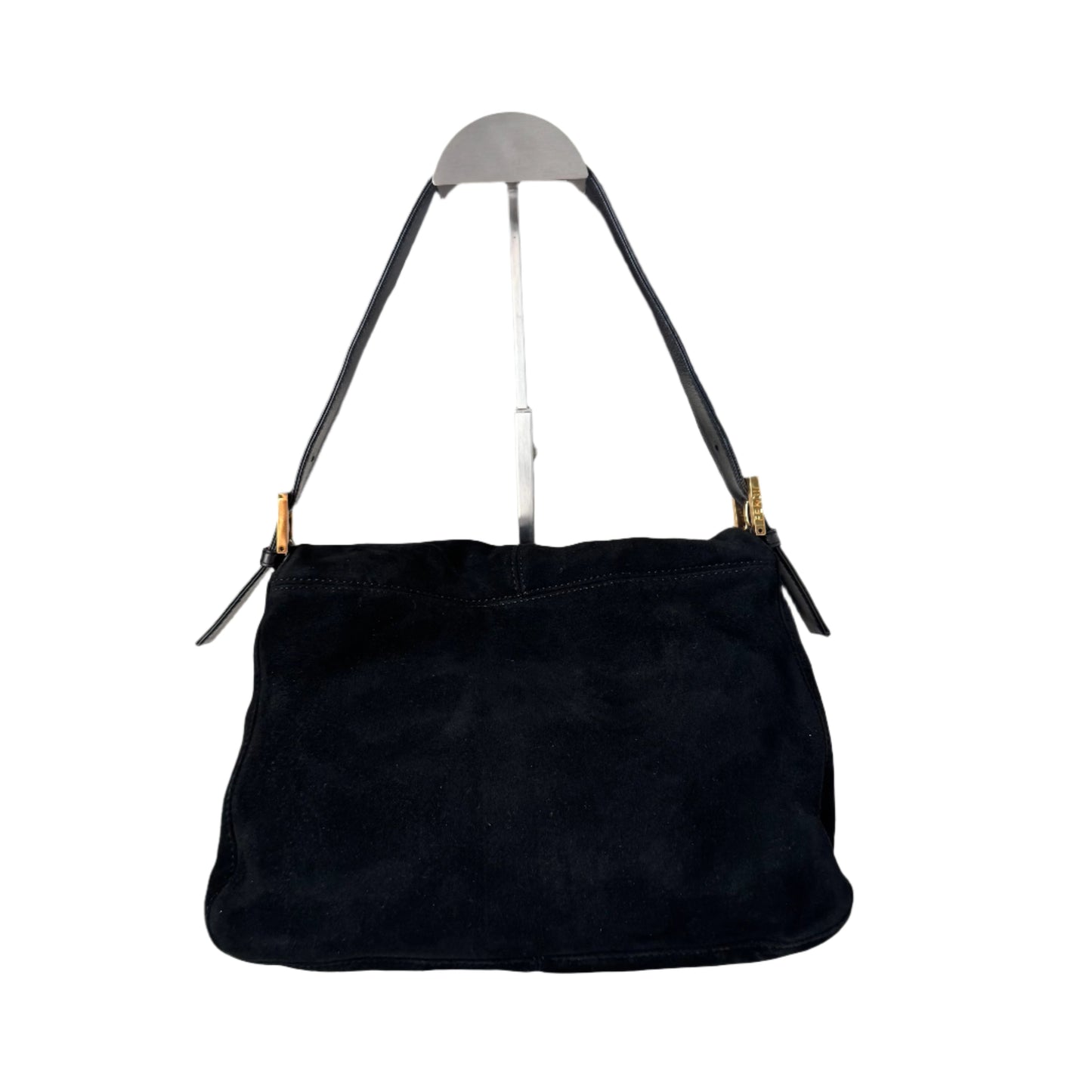 Fendi Mamma Baguette Black Suede Leather Red Buckle