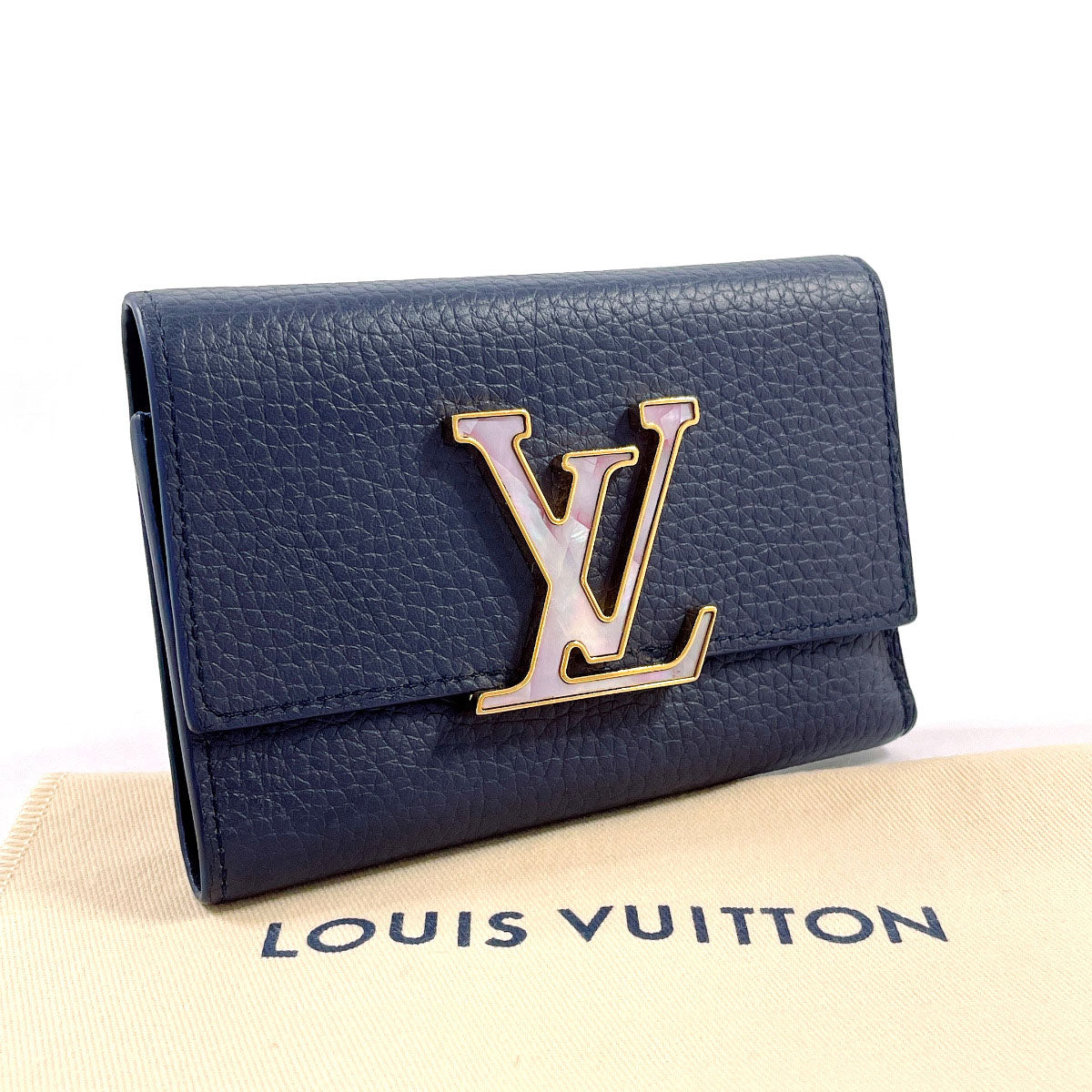 LOUIS VUITTON Tri-fold wallet M81674 Taurillon Clemence Navy Portefeuille Capucines Compact