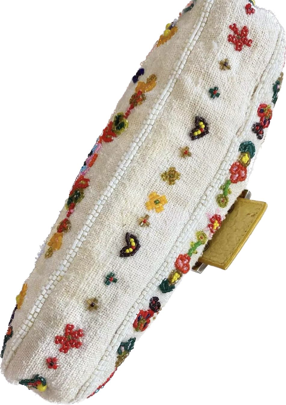 Fendi Baguette glitter white canvas with floral beads