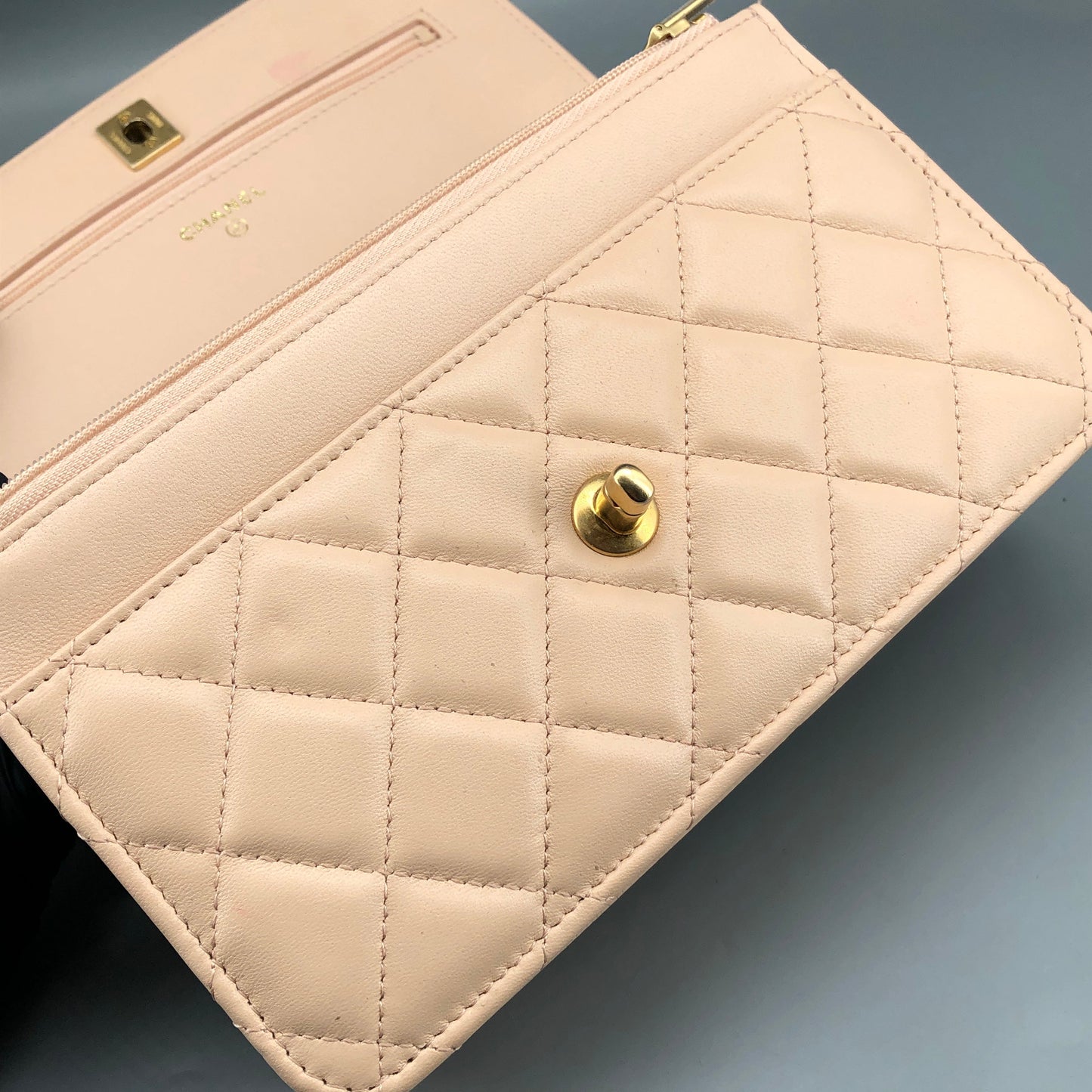 Chanel Nude Lambskin Quilted CC Camellia Crush Wallet on Chain WOC