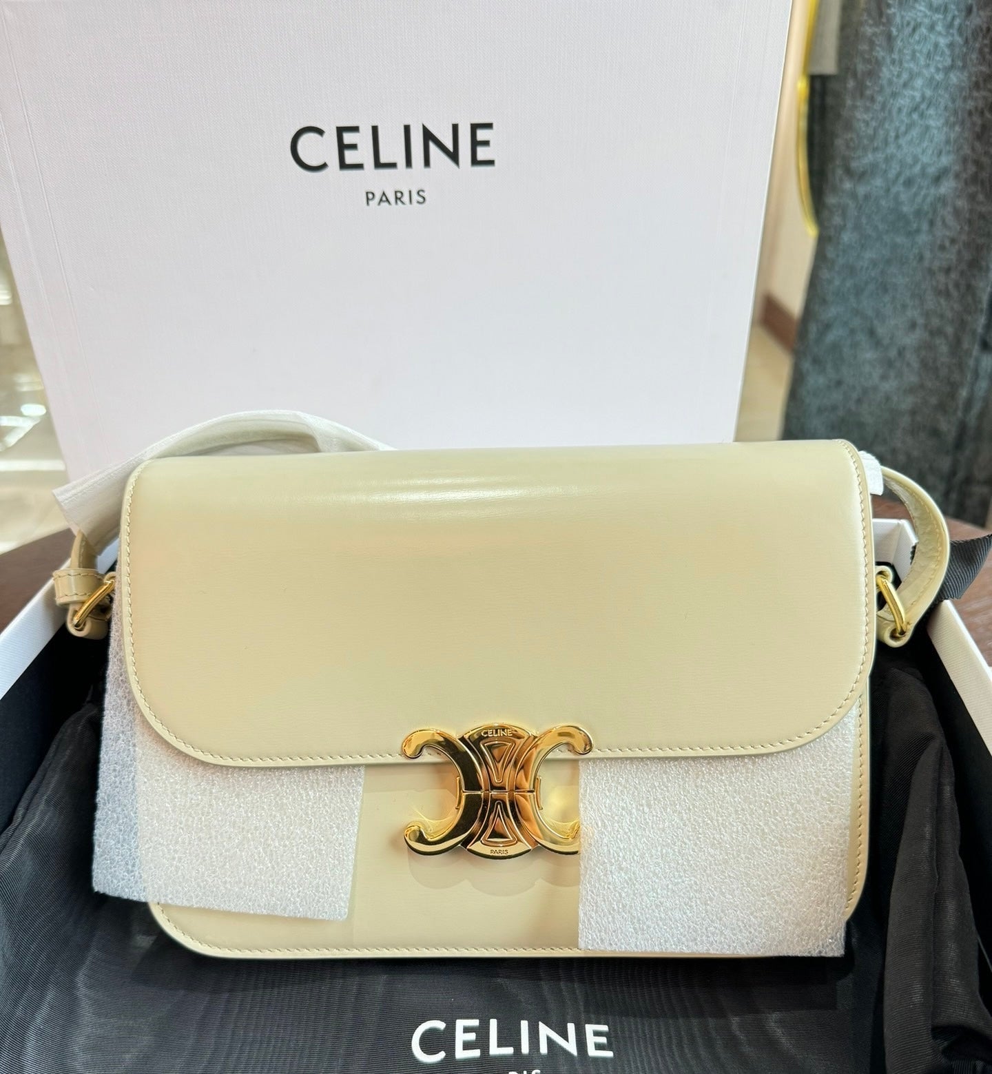 Celine Triomphe Classic Medium Ivory White