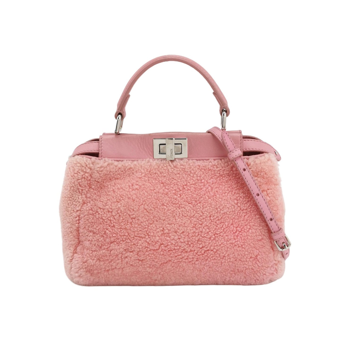 Fendi Peekaboo Small Pink Leather and Shearling Crossbody Bag