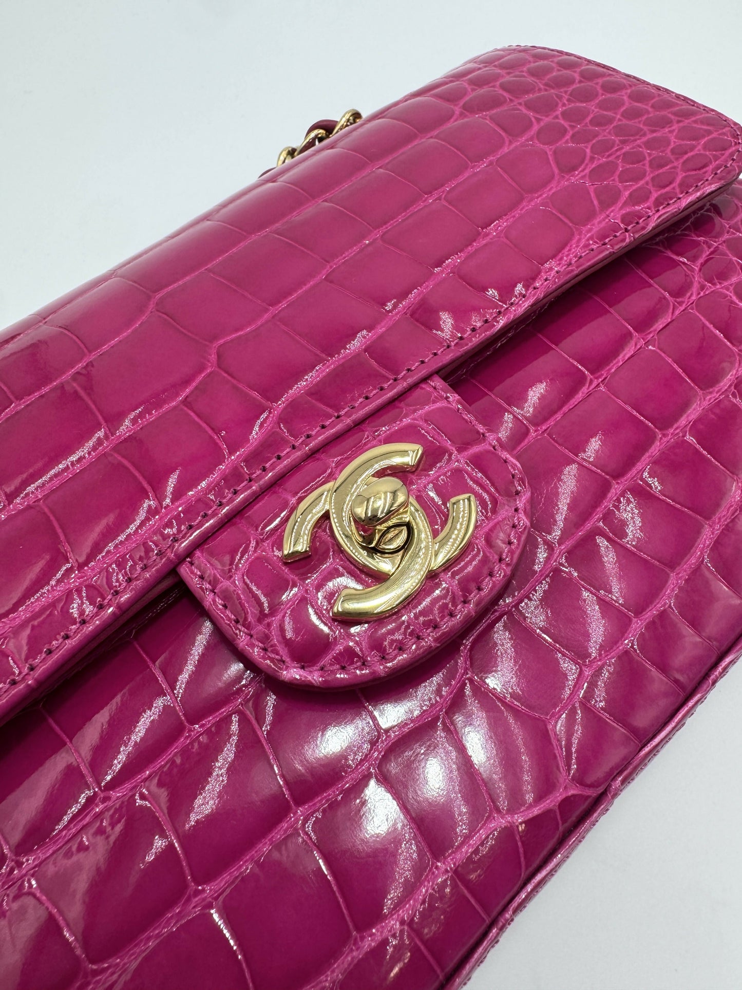 Chanel  Medium Pink Crocodile Flap Bag