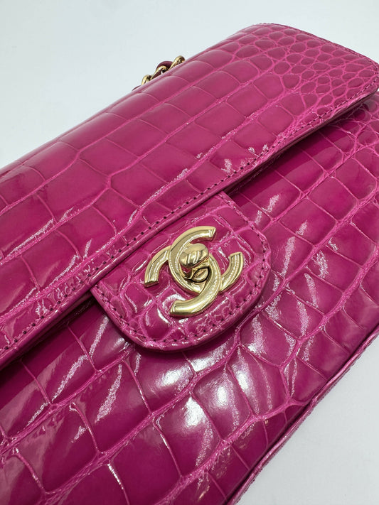 Chanel  Medium Pink Crocodile Flap Bag