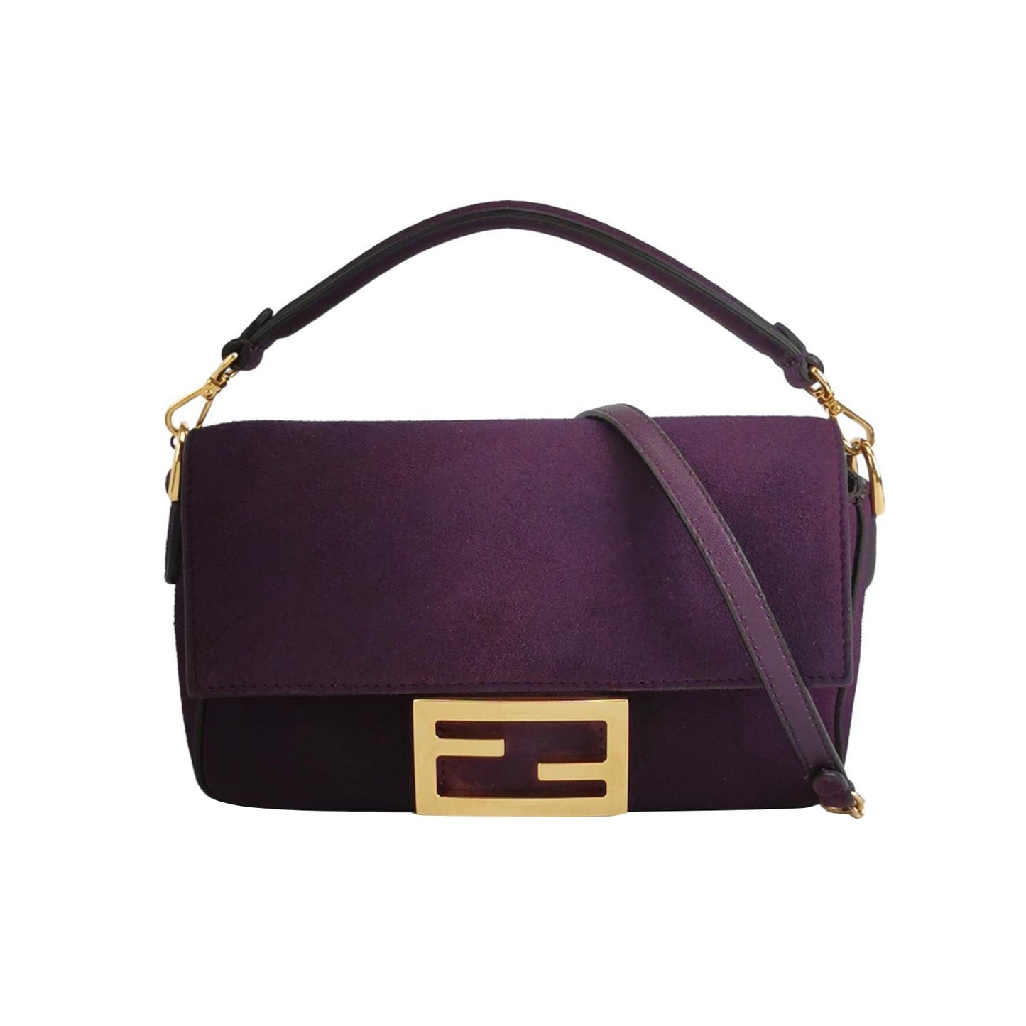 Fendi Baguette Mini Purple Suede Gold Hardware Crossbody Bag
