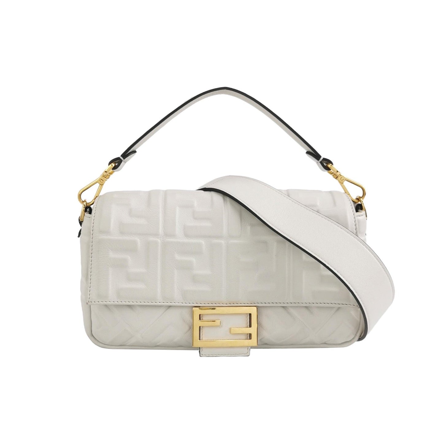 Fendi Baguette White Lambskin Leather Crossbody Bag Medium